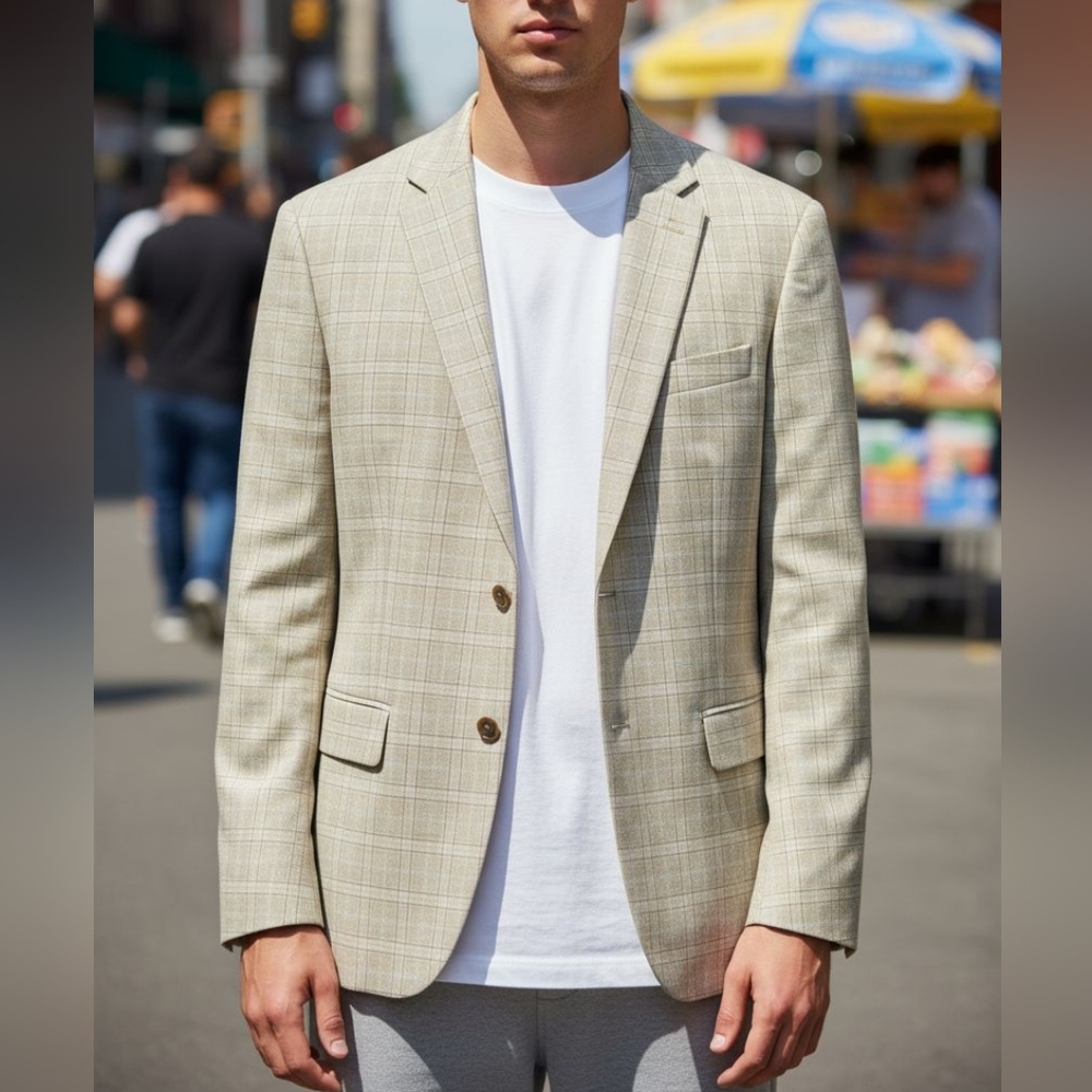 Nautica Mens Plaid Blazer Tan & Brown Brand New Sport Coat 48 Long New✨️